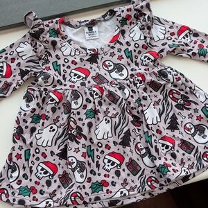 My Spooky Baby - Goth Girls 4T Holiday Ruffle Peplum Top Gothmas Spooky Xmas